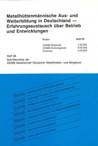 Heft 58 – Metallhüttenmännische Aus- und Weiterbildung in Deutschland